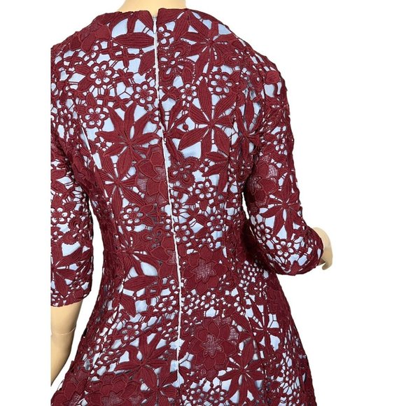 Miri New York Fit Flare Dress Blue Burgundy Floral Lace Overlay Size 6 - Picture 5 of 14